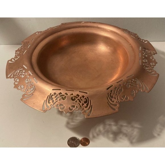 Vintage Metal Copper and Brass Fruit Bowl, Basket, Baking, Candy, Food